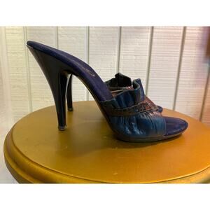 vintage 1970s navy blue high heel mules 70s shoes Onex pin up 50s style 5 6 vlv